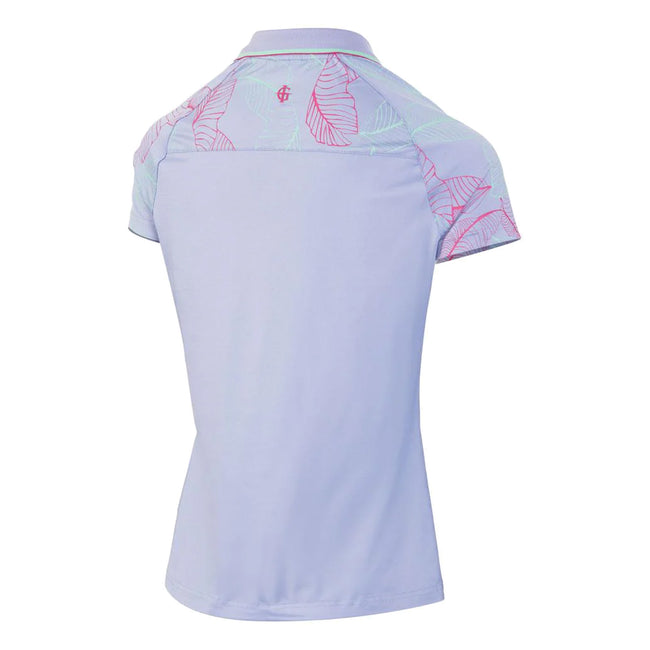 Purple - Back - Island Green Womens-Ladies Leaf Print Raglan Golf Polo Shirt
