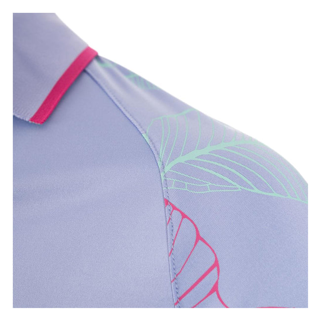 Purple - Side - Island Green Womens-Ladies Leaf Print Raglan Golf Polo Shirt
