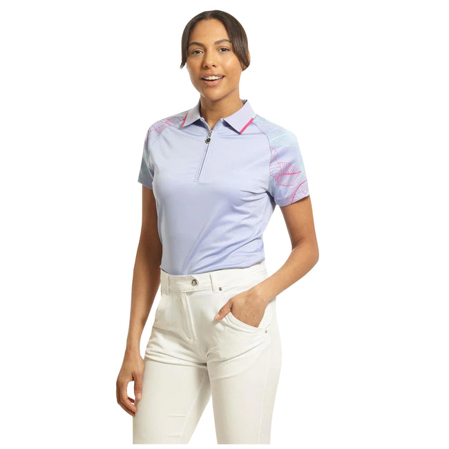 Purple - Lifestyle - Island Green Womens-Ladies Leaf Print Raglan Golf Polo Shirt