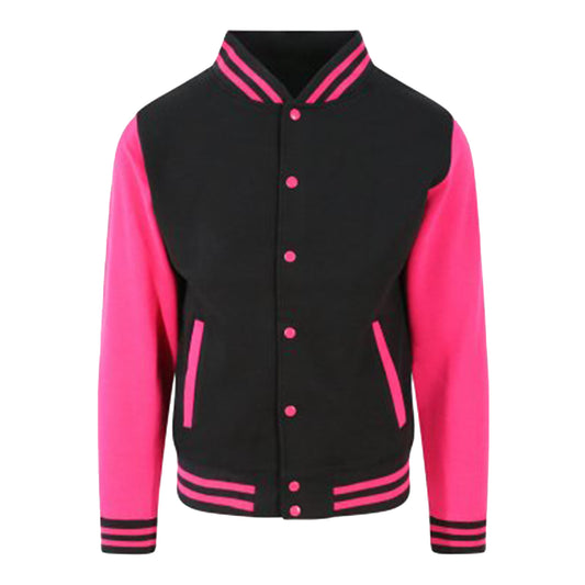 Jet Black-Hot Pink - Front - Awdis Unisex Varsity Jacket