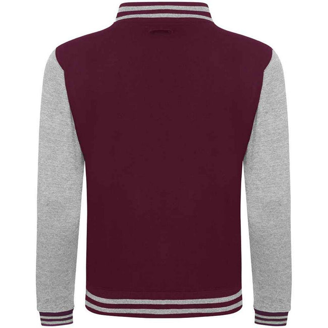 Burgundy-Heather Grey - Back - Awdis Unisex Varsity Jacket