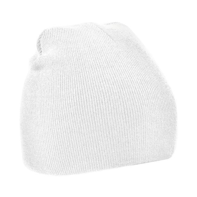 White - Front - Beechfield Plain Basic Knitted Winter Beanie Hat