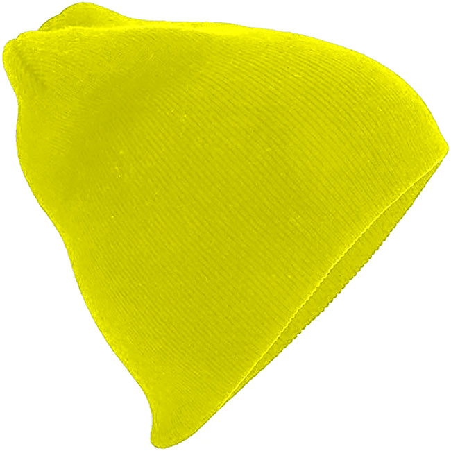 Fluorescent Yellow - Back - Beechfield Plain Basic Knitted Winter Beanie Hat