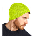 Fluorescent Yellow - Side - Beechfield Plain Basic Knitted Winter Beanie Hat
