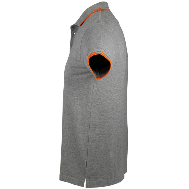 Grey Marl-Orange - Side - SOLS Mens Pasadena Tipped Short Sleeve Pique Polo Shirt
