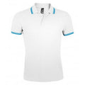 White-Aqua Blue - Front - SOLS Mens Pasadena Tipped Short Sleeve Pique Polo Shirt
