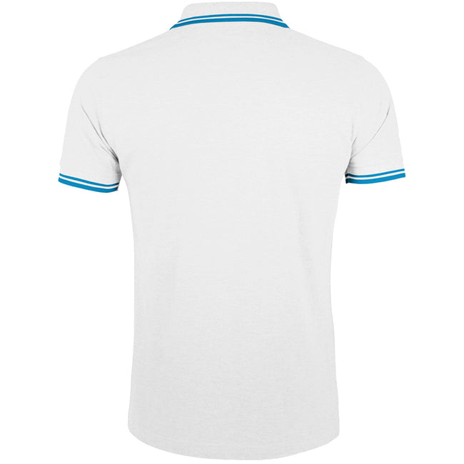 White-Aqua Blue - Back - SOLS Mens Pasadena Tipped Short Sleeve Pique Polo Shirt