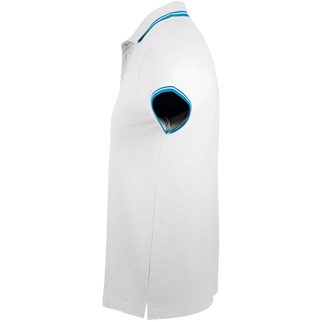 White-Aqua Blue - Side - SOLS Mens Pasadena Tipped Short Sleeve Pique Polo Shirt