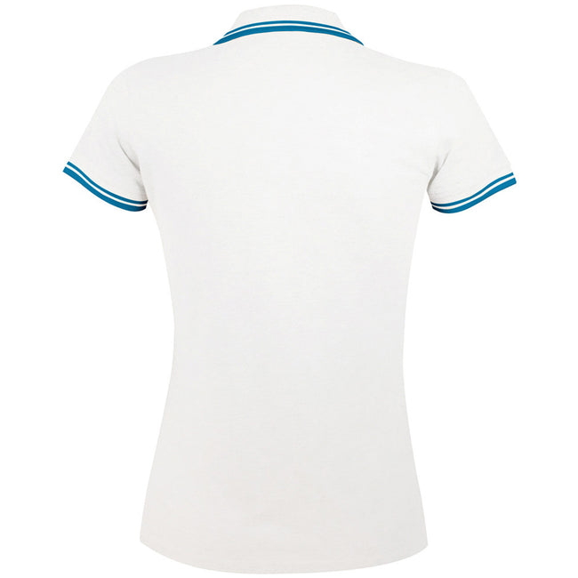 White-Aqua Blue - Back - SOLS Womens-Ladies Pasadena Tipped Short Sleeve Pique Polo Shirt