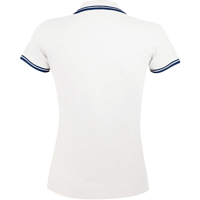 White-Navy - Back - SOLS Womens-Ladies Pasadena Tipped Short Sleeve Pique Polo Shirt