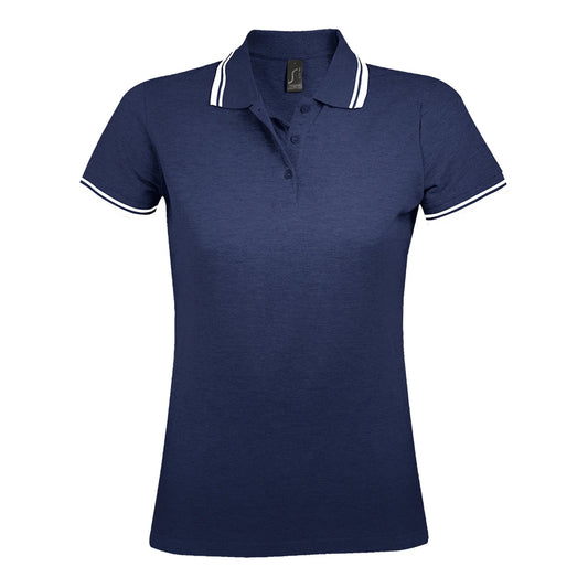 French Navy-White - Front - SOLS Womens-Ladies Pasadena Tipped Short Sleeve Pique Polo Shirt