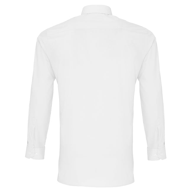 White - Back - Premier Mens Long Sleeve Fitted Poplin Work Shirt