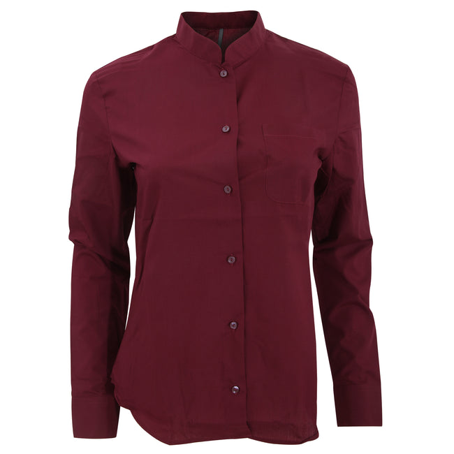 Wine - Front - Kariban Womens-Ladies Long Sleeve Mandarin Collar Shirt