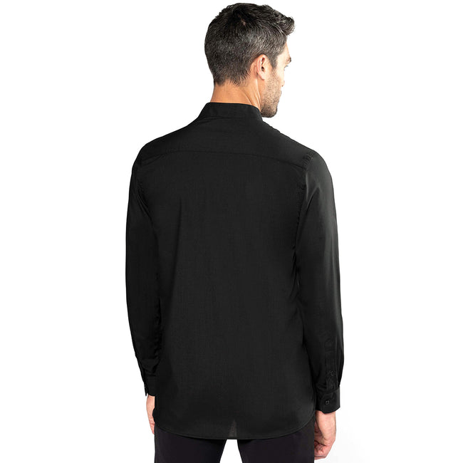 Black - Back - Kariban Mens Long Sleeve Mandarin Collar Shirt