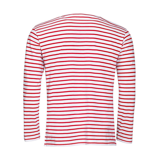White-Red - Back - SOLS Mens Marine Long Sleeve Stripe T-Shirt