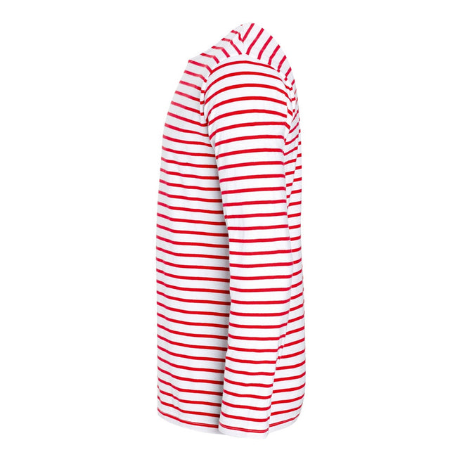 White-Red - Side - SOLS Mens Marine Long Sleeve Stripe T-Shirt