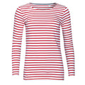 White-Red - Front - SOLS Womens-Ladies Marine Long Sleeve Stripe T-Shirt