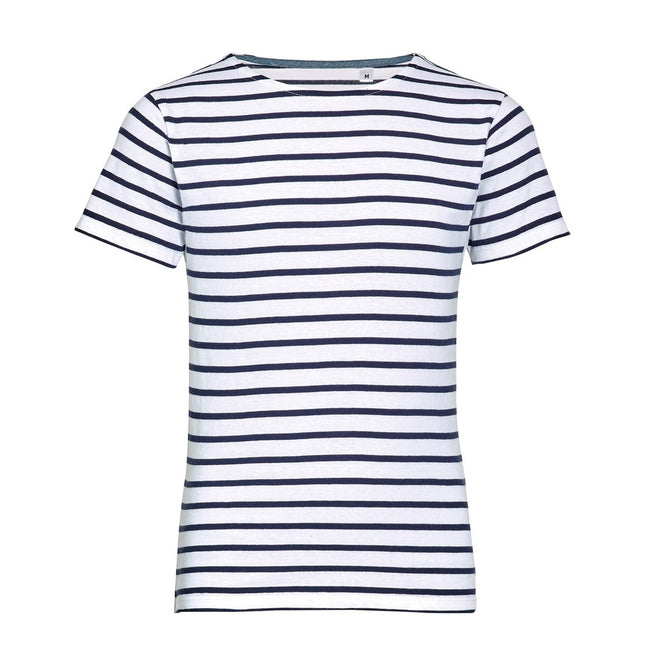 White-Navy - Front - SOLS Childrens-Kids Miles Striped Short Sleeve T-Shirt