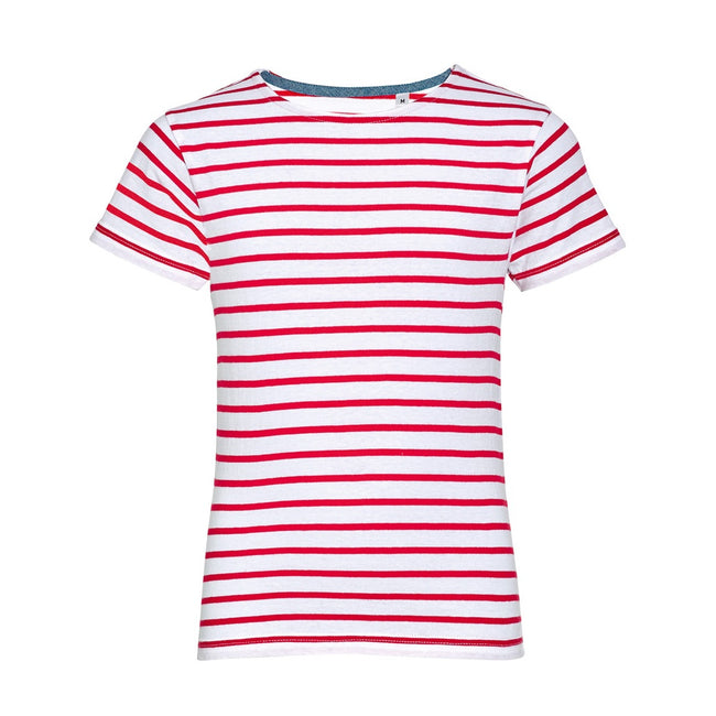 White-Red - Front - SOLS Childrens-Kids Miles Striped Short Sleeve T-Shirt