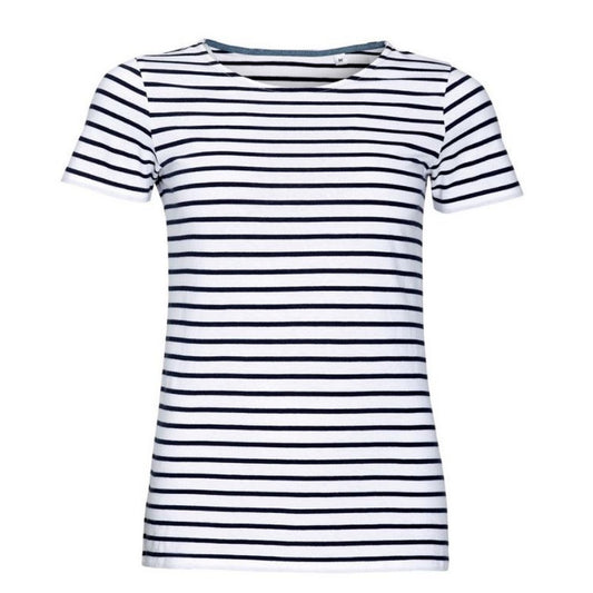 White-Navy - Front - SOLS Womens-Ladies Miles Striped Short Sleeve T-Shirt