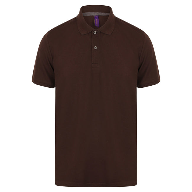 Chocolate - Front - Henbury Mens Modern Fit Cotton Pique Polo Shirt