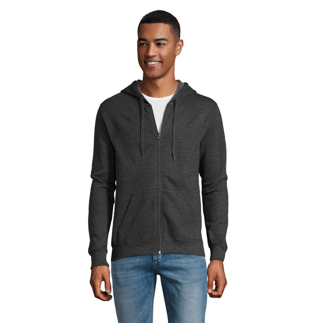 Charcoal Marl - Back - SOLS Mens Stone Zip Up Plain Hoodie