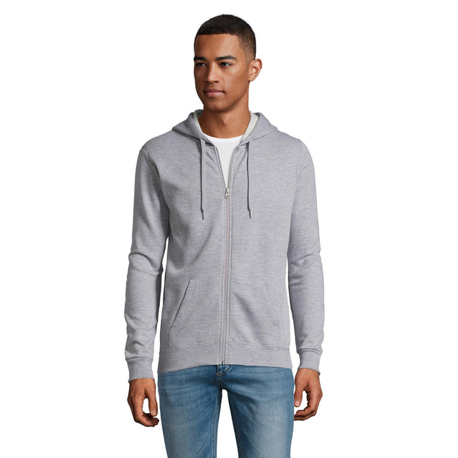 Grey Marl - Back - SOLS Mens Stone Zip Up Plain Hoodie