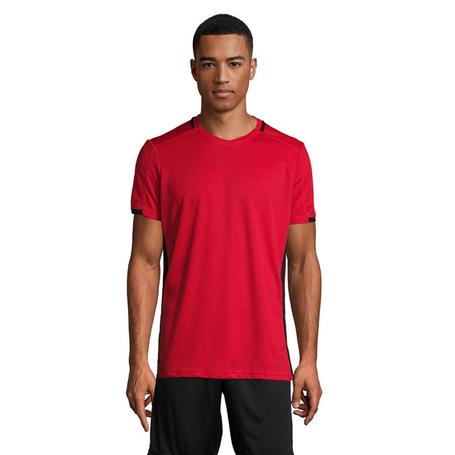 Red-Black - Lifestyle - SOLS Mens Classico Contrast Short Sleeve Football T-Shirt