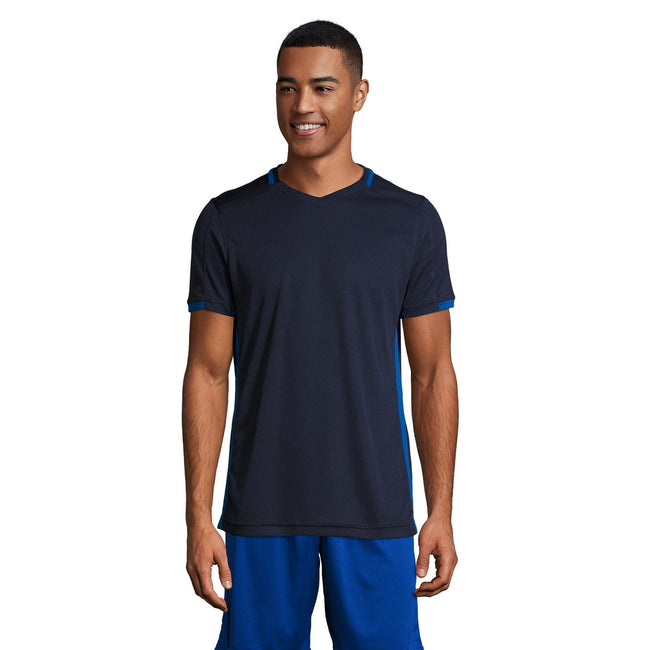 French Navy-Royal Blue - Back - SOLS Mens Classico Contrast Short Sleeve Football T-Shirt