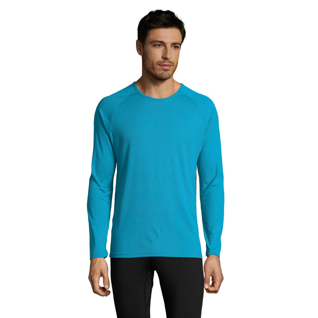 Aqua - Back - SOLS Mens Sporty Long Sleeve Performance T-Shirt
