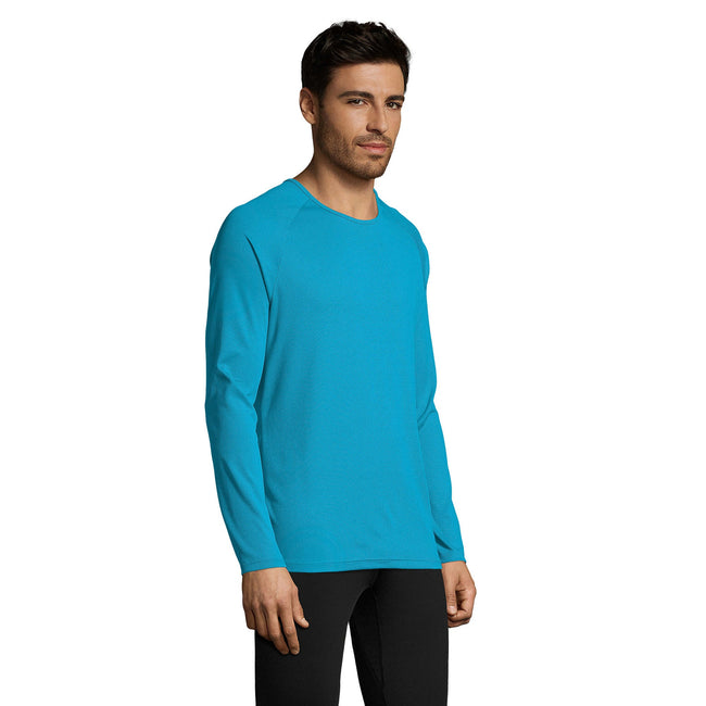 Aqua - Side - SOLS Mens Sporty Long Sleeve Performance T-Shirt