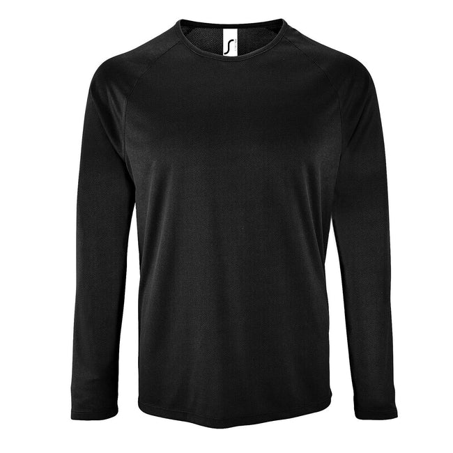 Black - Front - SOLS Mens Sporty Long Sleeve Performance T-Shirt
