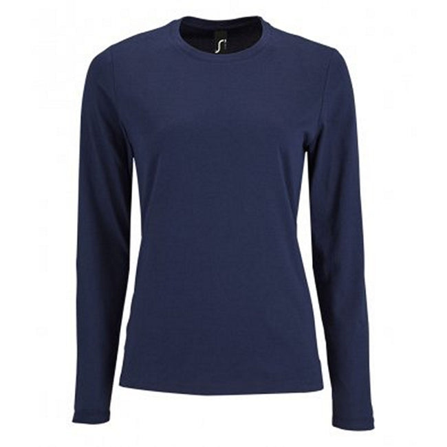 French Navy - Front - SOLS Womens-Ladies Imperial Long Sleeve T-Shirt