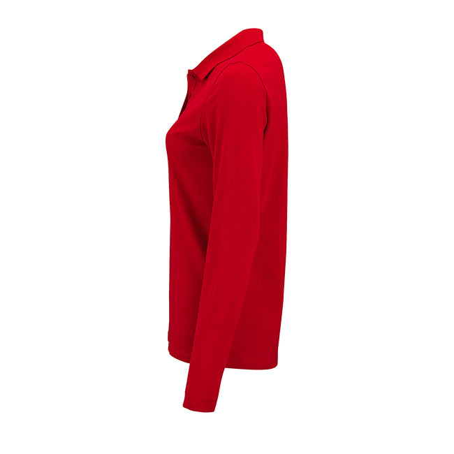 Red - Close up - SOLS Womens-Ladies Perfect Long Sleeve Pique Polo Shirt