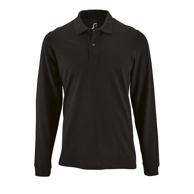 Black - Front - SOLS Mens Perfect Long Sleeve Pique Polo Shirt