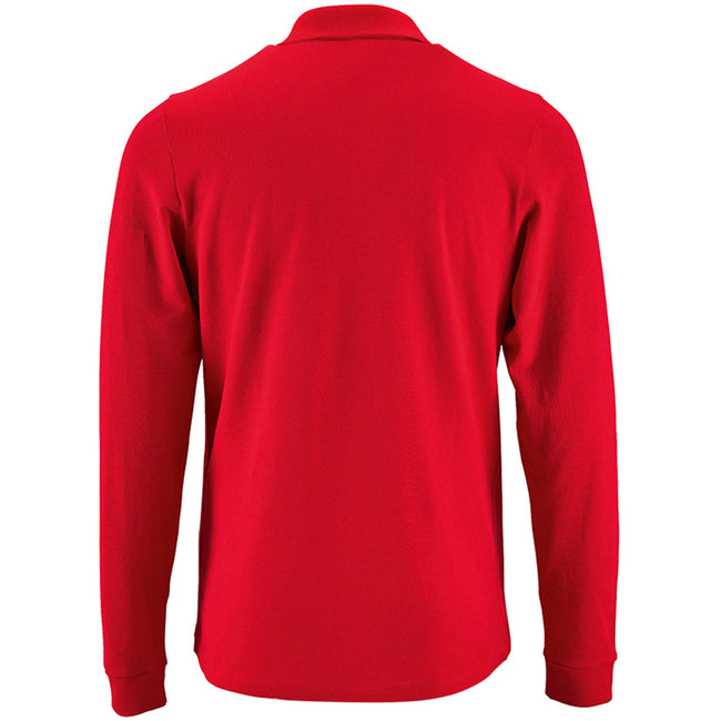 Red - Back - SOLS Mens Perfect Long Sleeve Pique Polo Shirt