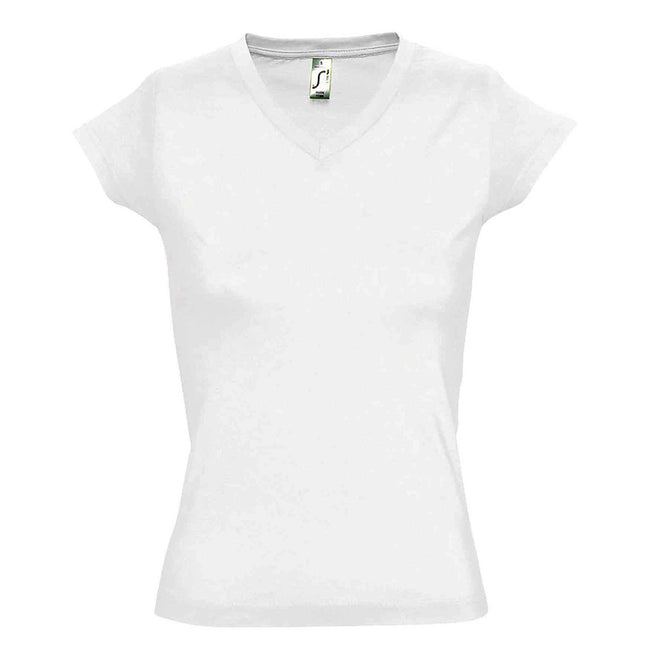 White - Front - SOLs Womens-Ladies Moon V Neck Short Sleeve T-Shirt