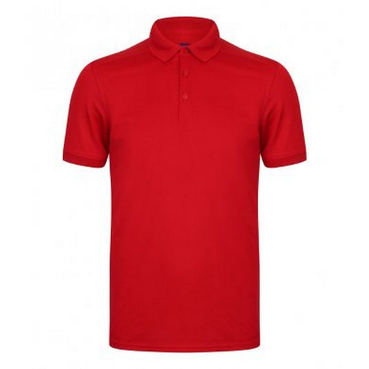 Red - Front - Henbury Mens Stretch Microfine Pique Polo Shirt