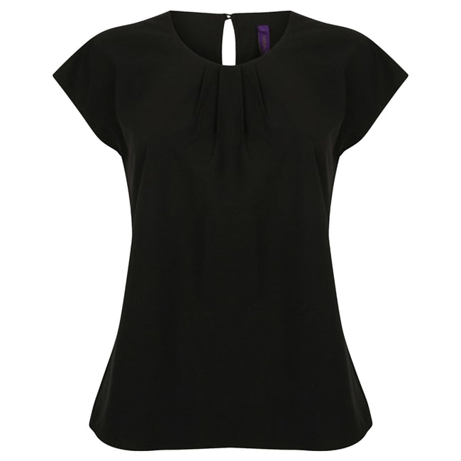 Black - Front - Henbury Womens-Ladies Pleat Front Short Sleeve Top