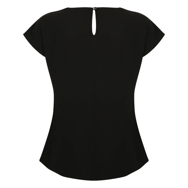 Black - Back - Henbury Womens-Ladies Pleat Front Short Sleeve Top