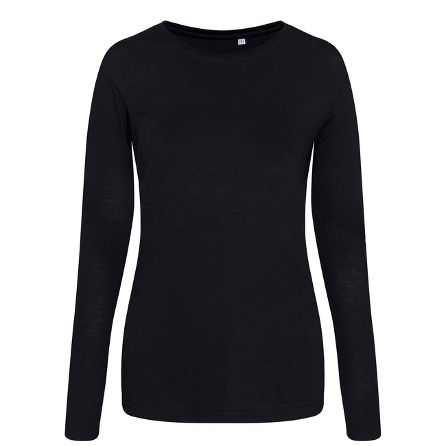 Solid Black - Front - AWDis Womens-Ladies Girlie Long Sleeve Tri-Blend T-Shirt