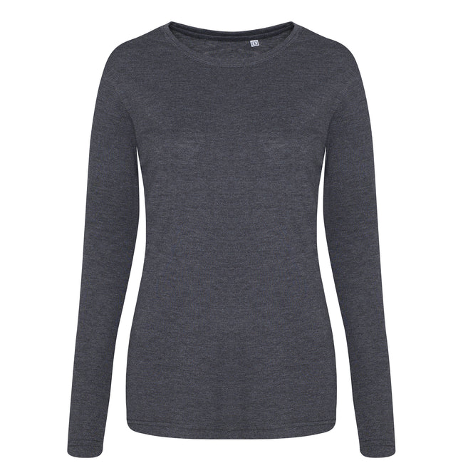 Heather Charcoal - Front - AWDis Womens-Ladies Girlie Long Sleeve Tri-Blend T-Shirt