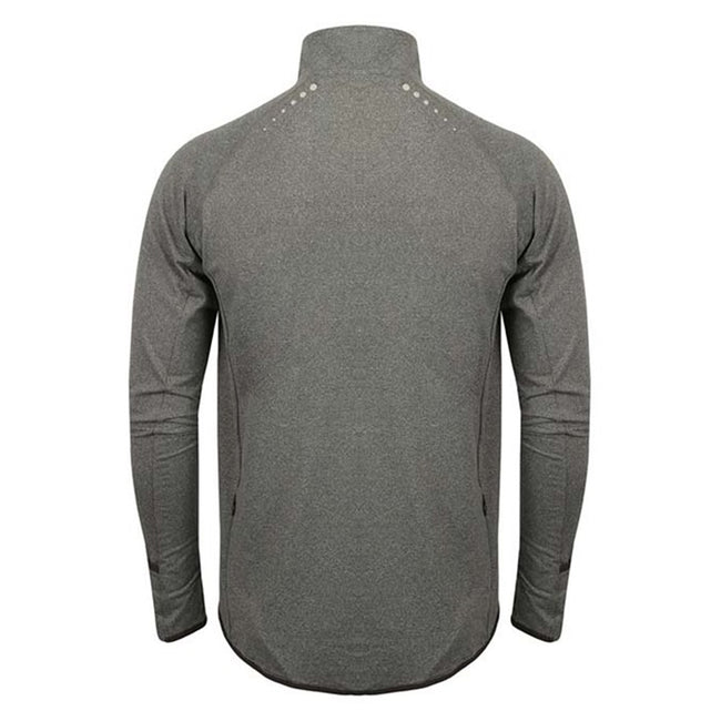 Grey Marl - Back - Tombo Mens Long Sleeve Zip Neck Performance Top