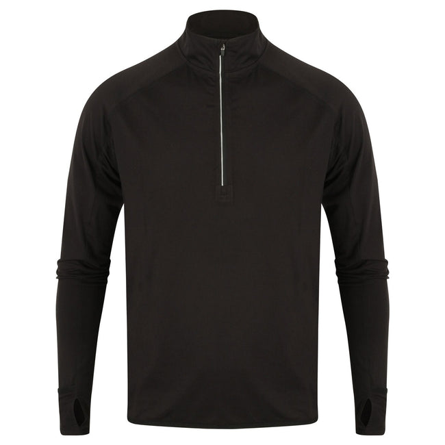 Black - Front - Tombo Mens Long Sleeve Zip Neck Performance Top