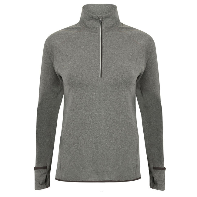 Grey Marl - Front - Tombo Womens-Ladies Long Sleeve Zip Neck Performance Top