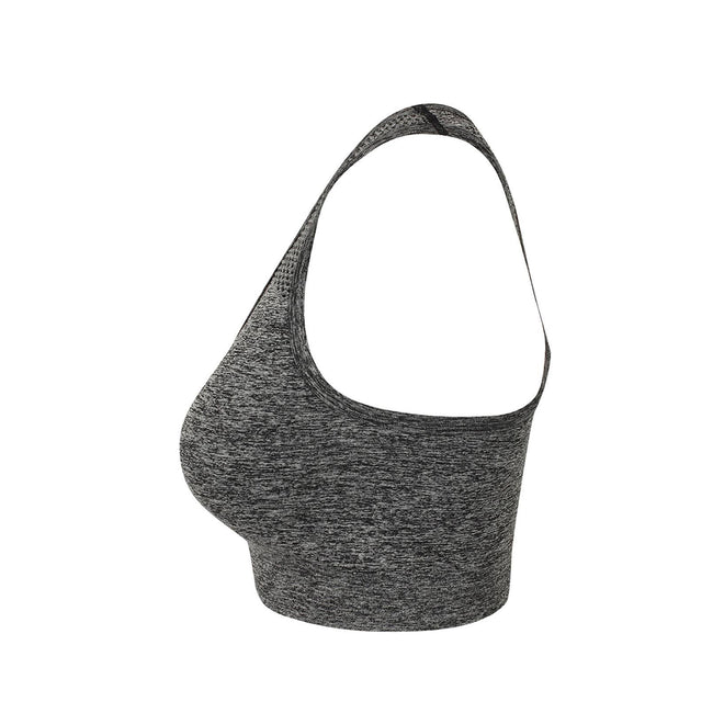 Dark Grey Marl - Back - Tombo Womens-Ladies Seamless Crop Top