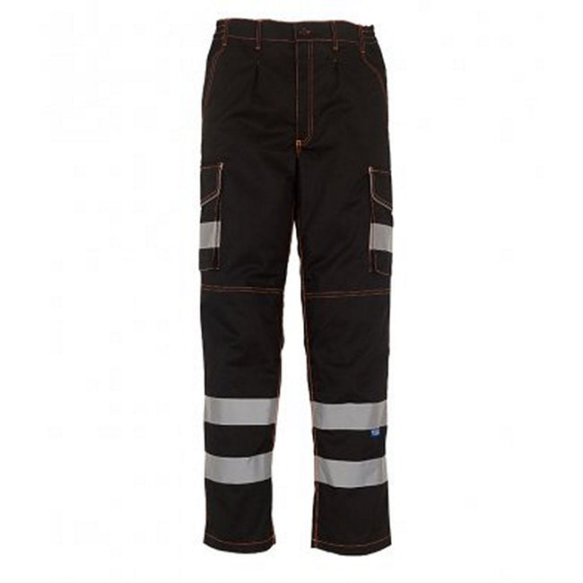 Black - Front - Yoko Mens Hi-Vis Cargo Trousers With Knee Pad Pockets