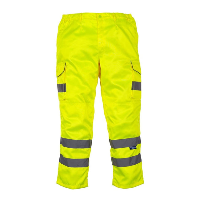 Yellow - Front - Yoko Mens Hi-Vis Cargo Trousers With Knee Pad Pockets