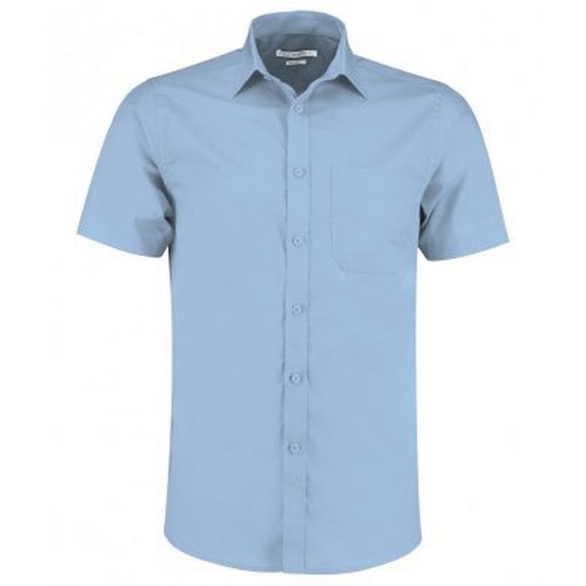 Light Blue - Front - Kustom Kit Mens Short Sleeve Tailored Poplin Shirt