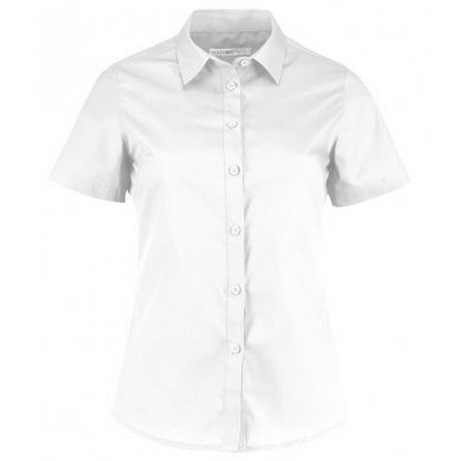 White - Front - Kustom Kit Womens-Ladies Short Sleeve Tailored Poplin Shirt